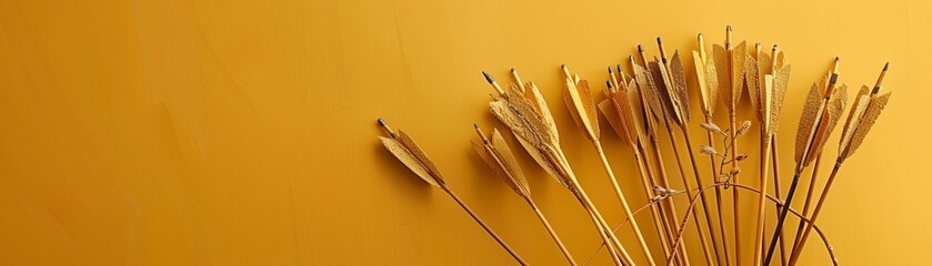 A clay archery bow with arrows