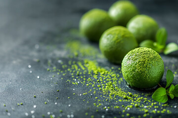 photo of Matcha (powdered green tea) desserts - obrazy, fototapety, plakaty