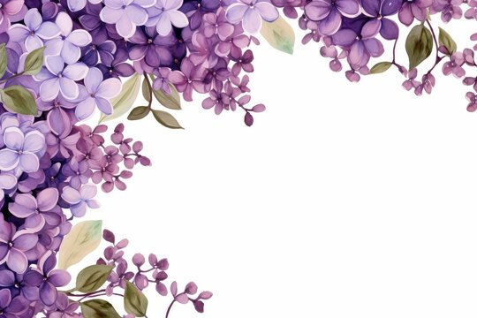 watercolor of heliotrope clipart with clusters of purple flowers. flowers frame, botanical border, Floral blooming blossom painting on white background.