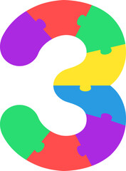 3 Three Colorful Kids Puzzle Number