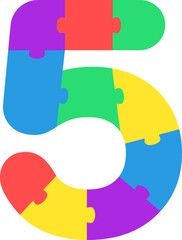 5 Five Colorful Kids Puzzle Number