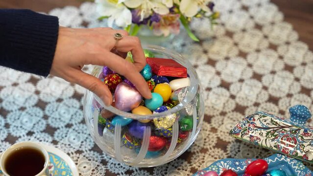 Colorful Candy and Chocolate in the Turkish Desserts, Special Concept Video for Ramadan, &Uuml;sk&uuml;dar Istanbul, Turkiye (Turkey)