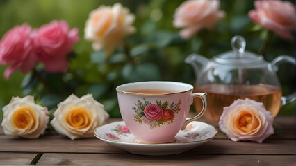 Obraz na płótnie Canvas cup of tea with flowers, ai generated
