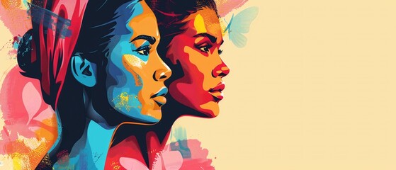 Vibrant Women's day poster celebrating empowerment, teamwork, and determination