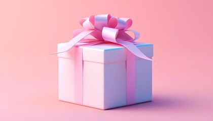 Obraz premium Gift box with pink bow on pink background