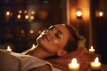 Young woman having massage in spa salon - obrazy, fototapety, plakaty