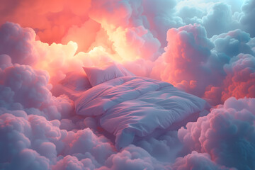 Bed on top of soft white clouds