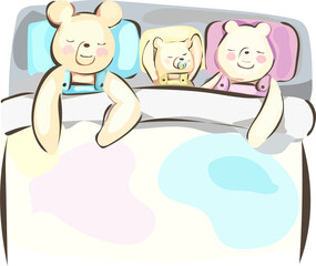 Cute bear family illustration on transparent background.
