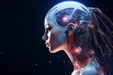 Advanced AI Symbolism: Female Humanoid with Intricate Neural Network. AI generated
