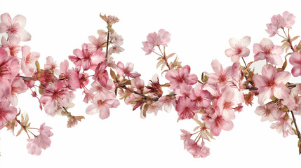 Delicate Pink Cherry Blossoms Floral Decor on White Background, Ideal for mothers day, greeting card or wedding invitations, spring & summer concept projects, Generative ai
