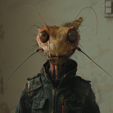 In the surreal realm of the imagination, creatures with human features and insectoid bodies skitter through the shadows, their antennae twitching with anticipation, highresolution