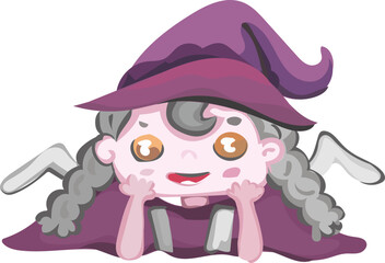 Halloween witch illustration on transparent background.
