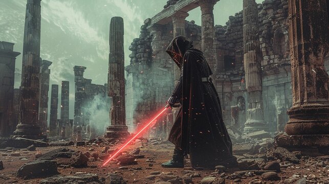 Amidst the ruins of a oncegreat civilization, the samurais laser blade cut through the shadows with a surreal elegance, film stock