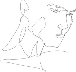 One line drawing face illustration on transparent background.
