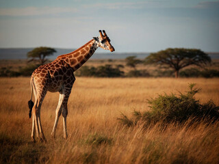 Giraffe in the Wild in Grasslands