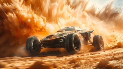 Immortalize the intensity of a high-speed pursuit in the desert, with a military vehicle leading the charge. - obrazy, fototapety, plakaty