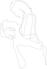 One line drawing couple illustration on transparent background.
