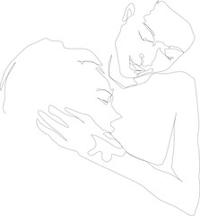 One line drawing couple illustration on transparent background.
