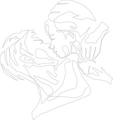 One line drawing couple illustration on transparent background.
