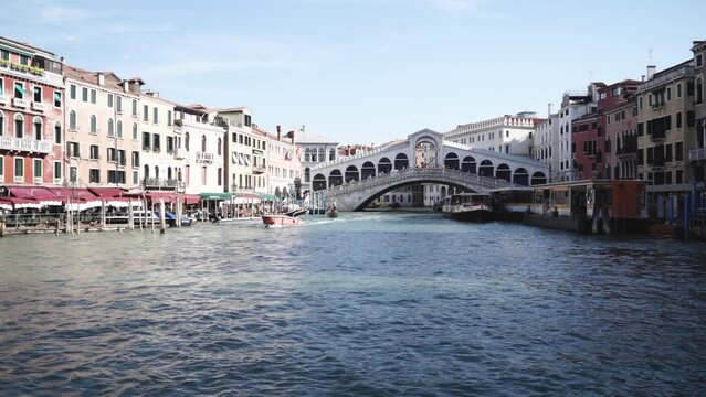 view of famouse historical Rialto bridge, Venice, Italy, toned image