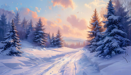 Illustration of a beautiful winter landscape