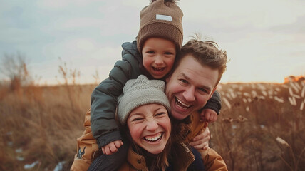 Happy family on the meadow