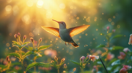 Hummingbird in flight. - obrazy, fototapety, plakaty
