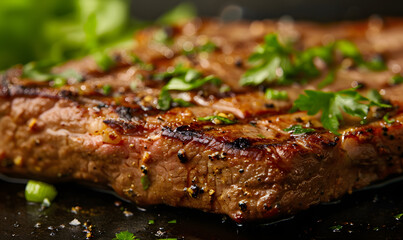 succulently grilled steak showing its juicy texture and appealing char,  Generative AI 