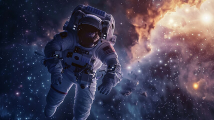 Astronaut floating in space - obrazy, fototapety, plakaty