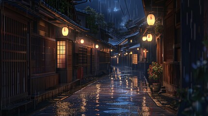 Fototapeta premium Rainy Night in the City A Glimpse of the Past Generative AI