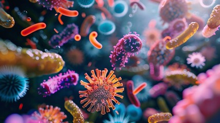 Fototapeta na wymiar Blooming Bacteria A Vibrant Visual of Microbes in Focus Generative AI