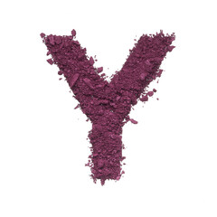 Stencil capital letter Y made by burgundy crushed eye shadow or broken powder isolated on white background.