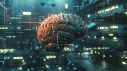 Advanced Brain Visualization in Sci-Fi Setting - obrazy, fototapety, plakaty