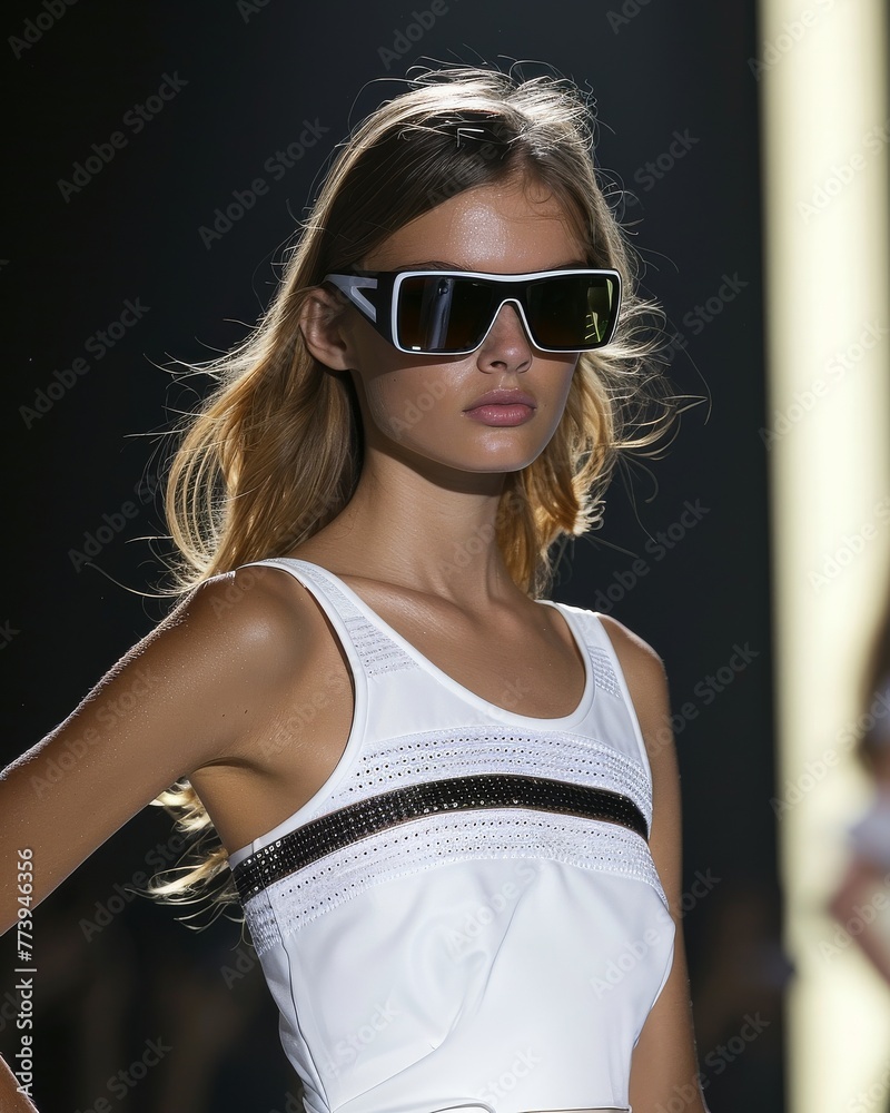 Poster Woman in Sunglasses Walking on Runway