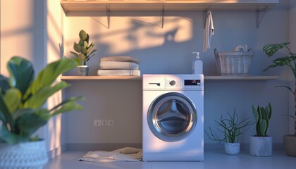 A small, cozy laundry room with a washer and dryer by AI generated image