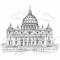 Fototapeta premium Basilica of Saint Peter hand-drawn comic illustration. Saint Peter's Basilica. Vector doodle style cartoon illustration