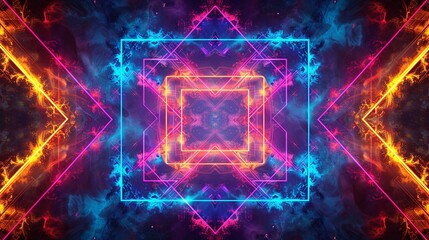 Fototapeta premium A digitally created sci-fi corridor with vibrant neon lights leading towards a bright vanishing point.