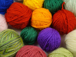 Set of the multi-colored balls of threads for hand knitting, background