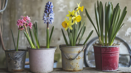 vases with spring flowers. The concept of the arrival of spring. Hello spring.