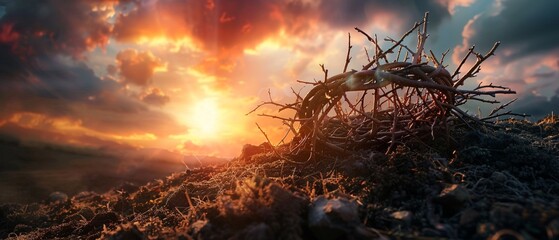 Jesus journey from crown of thorns to sovereignty, death to resurrection - obrazy, fototapety, plakaty