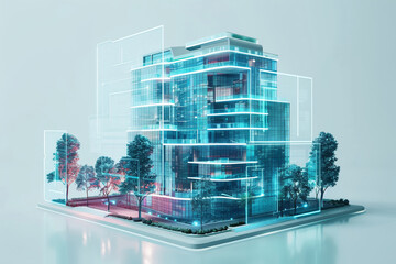 Smart building management through augmented reality, isolated on plain background