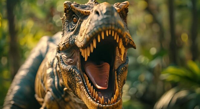 The Majestic and Fearsome Tyrannosaurus Rex with its Jaws Agape.