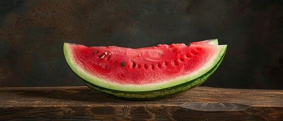 Slice of Watermelon on Wooden Table