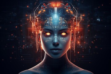 Advanced AI Symbolism: Female Humanoid with Intricate Neural Network. AI generated