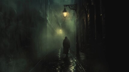 Mysterious Nighttime Stroll A Dark and Moody Cityscape Generative AI