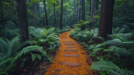 Hiking Trail in a Dense Forest: Reflecting the popularity of outdoor and adventure themes. 