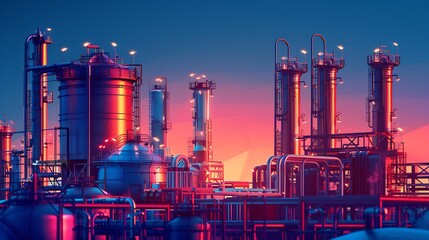 Fototapeta premium oil and gas power plant refinery with storage tanks facility for oil production or petrochemical factory infrastructure. Generative Ai