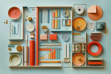 Minimalist paper cut-out chart showing the workings of compound interest in pastel watercolors.