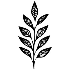 Hand drawn winter leaves and branches. Floral twig, botanical branch with berry and leaf doodle. Plant leaf feather and fir tree branches element. Isolated vector icons