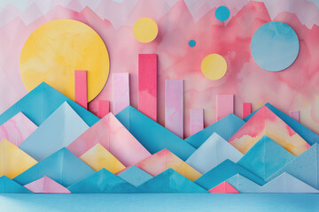 Fototapeta premium Minimalist paper cut-out chart showing the workings of compound interest in pastel watercolors.